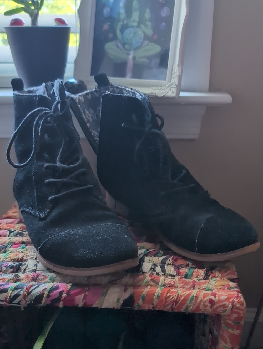 Toms Black Suede Lace-Up Ankle Boots